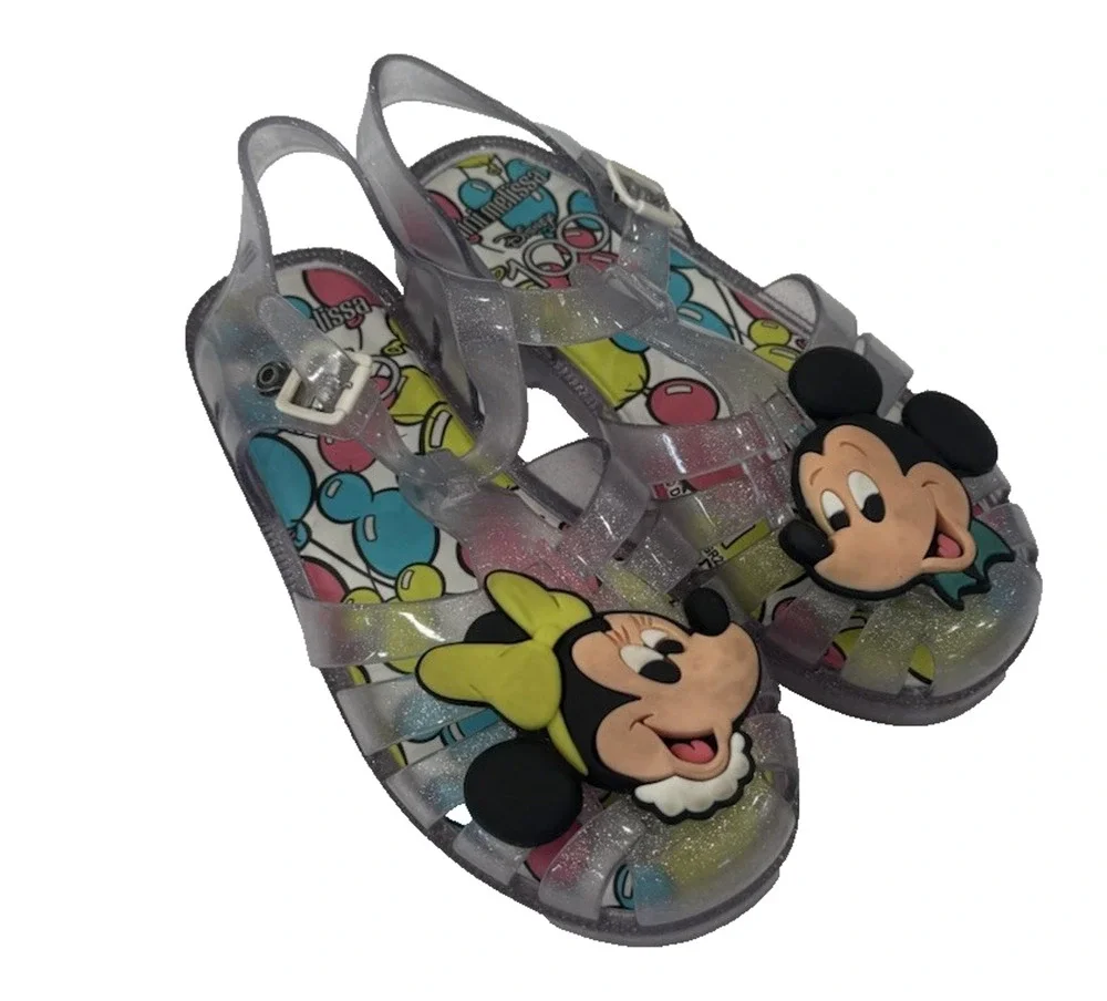 Mini Melissa Disney 100 Clear Glitter Jelly Shoes girls size 3 sandals